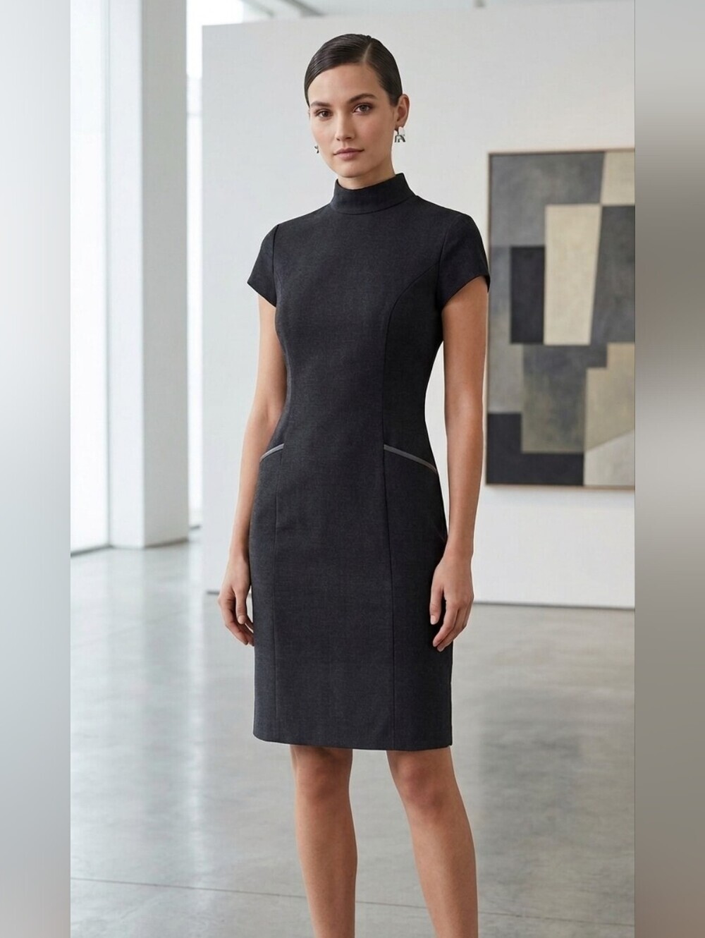 Liz Claiborne Charcoal Gray Fitted Midi Dress